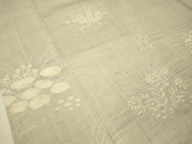 平和屋着物▽訪問着 単衣 生紬 草花シルエット 正絹 逸品 CAAU5446vp