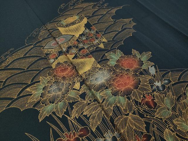 平和屋着物▽訪問着 単衣 貝桶花文 金銀彩 正絹 逸品 CAAU5455vp