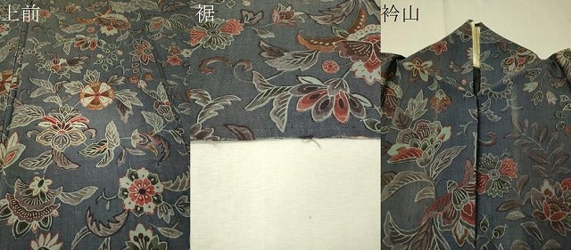 平和屋着物▽上質な小紋 単衣 紬地 型染め 更紗唐草文 正絹 逸品 CAAU5471vp