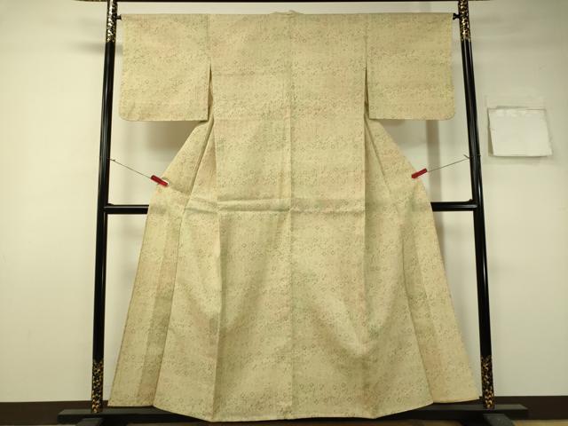 平和屋着物▽上質な紬 単衣 切嵌花文 正絹 逸品 CAAU5472vp