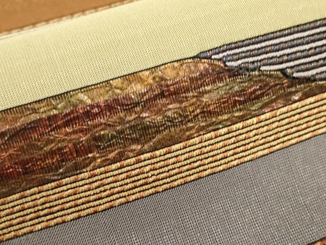 平和屋着物▼太鼓柄袋帯 横段文 金通し地 正絹 逸品 CAAU5825ak