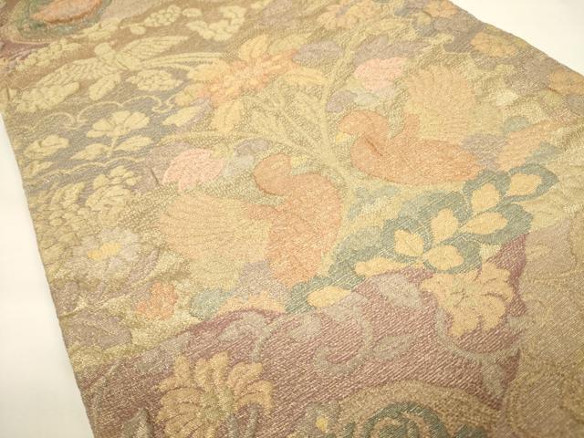 平和屋着物▼六通柄袋帯 ふくれ織 花鳥文 金糸 正絹 逸品 CAAU5842ak