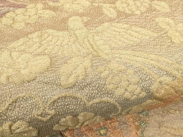 平和屋着物▼六通柄袋帯 ふくれ織 花鳥文 金糸 正絹 逸品 CAAU5842ak
