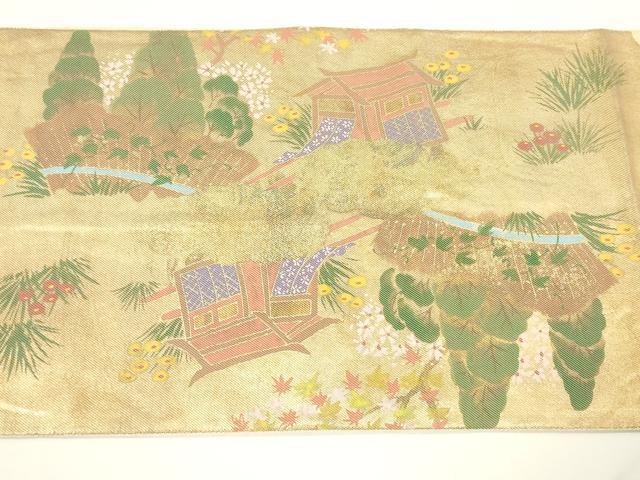 平和屋着物▼太鼓柄袋帯 風景文 金糸 正絹 逸品 CAAU5919ak