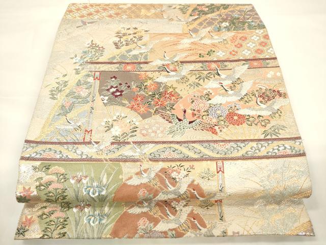 平和屋着物▼六通柄袋帯 唐織 書院飛鶴絵 金銀糸 正絹 逸品 CAAU5920ak