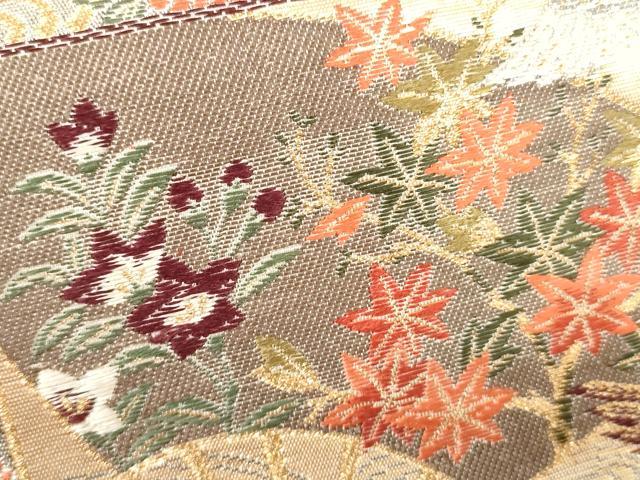 平和屋着物▼六通柄袋帯 唐織 書院飛鶴絵 金銀糸 正絹 逸品 CAAU5920ak