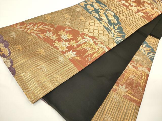 平和屋着物●ファッションデザイナー 花井幸子 六通柄袋帯 唐織 松竹梅花文 金糸 正絹 逸品 CAAU5970ak