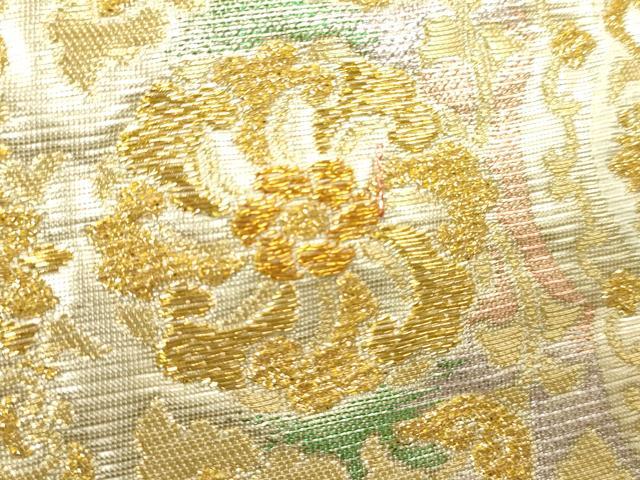 平和屋着物▼六通柄袋帯 唐織 人間国宝 吉田文之監修 正倉院吉祥花文 金糸 正絹 逸品 CAAU5984ak