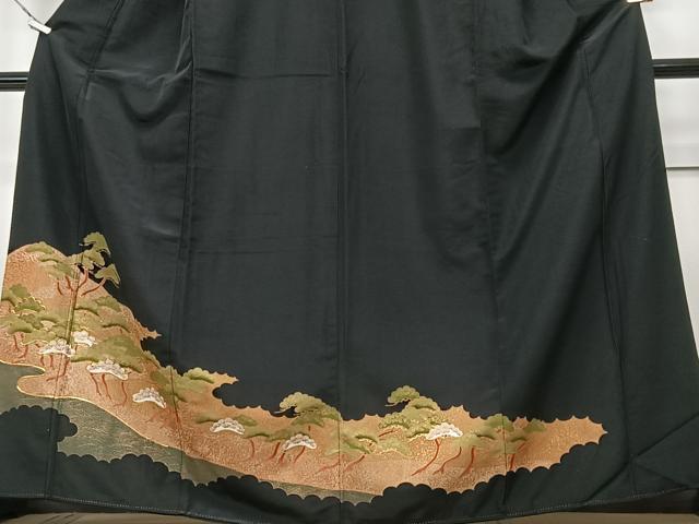 平和屋着物■豪華黒留袖 駒刺繍 浜松文 金彩 正絹 逸品 CAAU6582xe