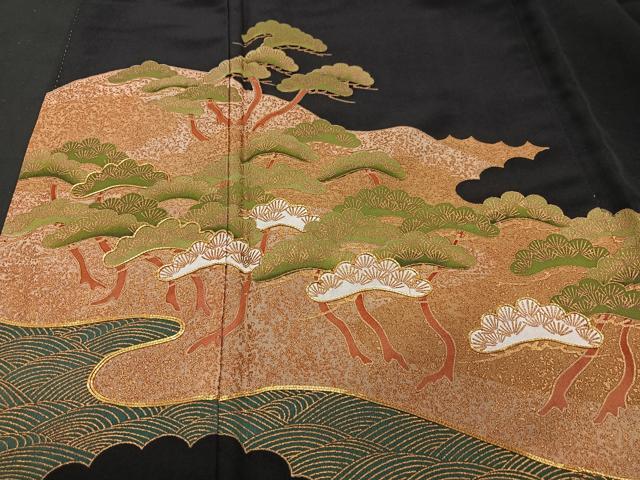 平和屋着物■豪華黒留袖 駒刺繍 浜松文 金彩 正絹 逸品 CAAU6582xe