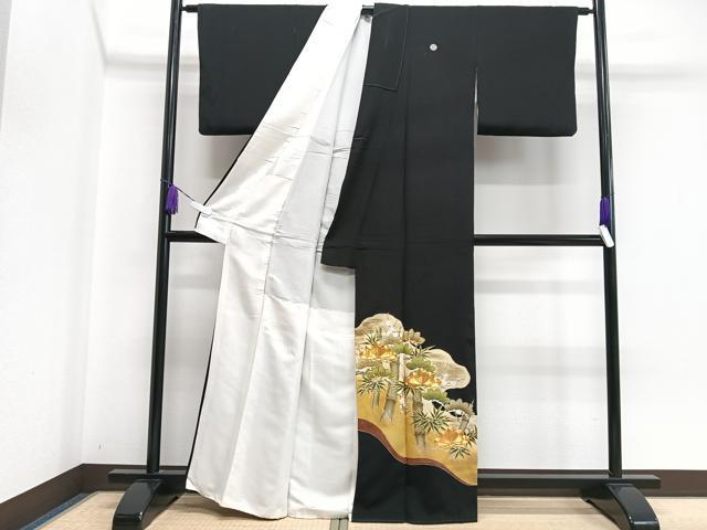 平和屋着物■豪華黒留袖 駒刺繍 松竹梅 金彩 正絹 逸品 CAAU6793xe