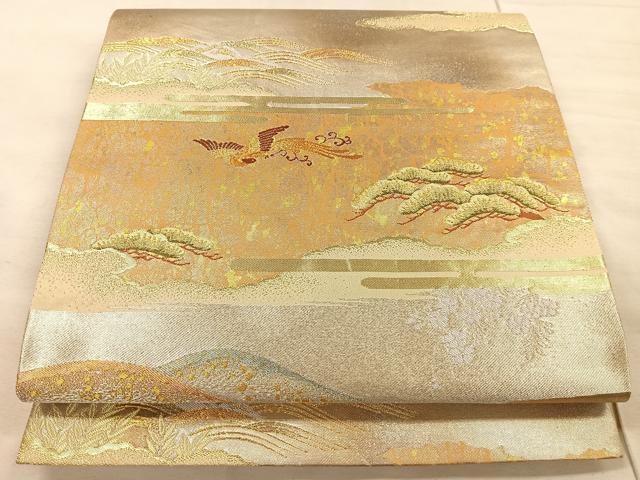 平和屋着物◎六通柄袋帯 エ霞鳳凰松文 金銀糸 引箔 正絹 逸品 CAAU6875ua