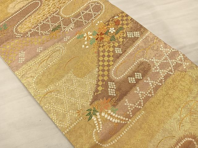 平和屋着物◎六通柄袋帯 唐織 エ霞吉祥花文 金糸 引箔 正絹 逸品 CAAU6882ua