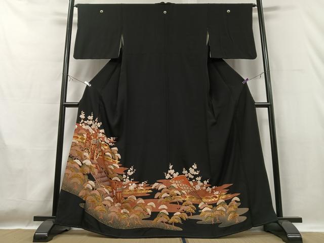 平和屋着物■豪華黒留袖 駒刺繍 吉祥御所車花文 金彩 正絹 逸品 CAAU7089ua
