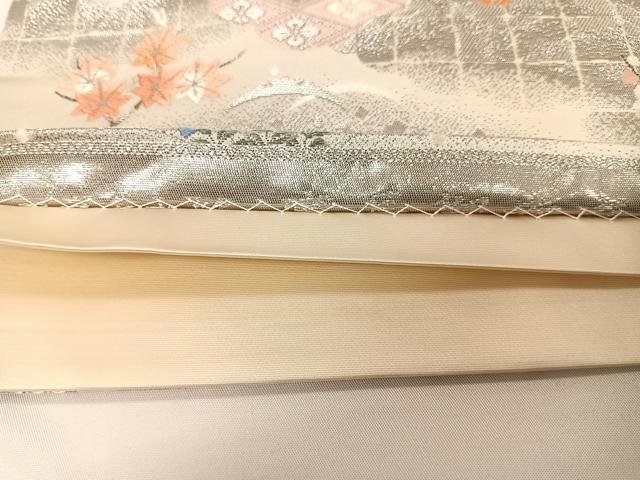 平和屋着物◎六通柄袋帯 唐織 飛鶴花文 銀糸 正絹 逸品 CAAU7180ua