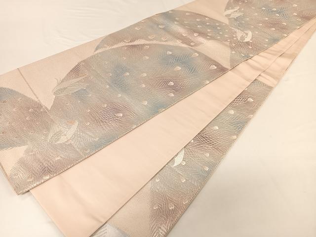 平和屋着物◎六通柄袋帯 唐織 孔雀文 銀糸 正絹 逸品 CAAU7187ua