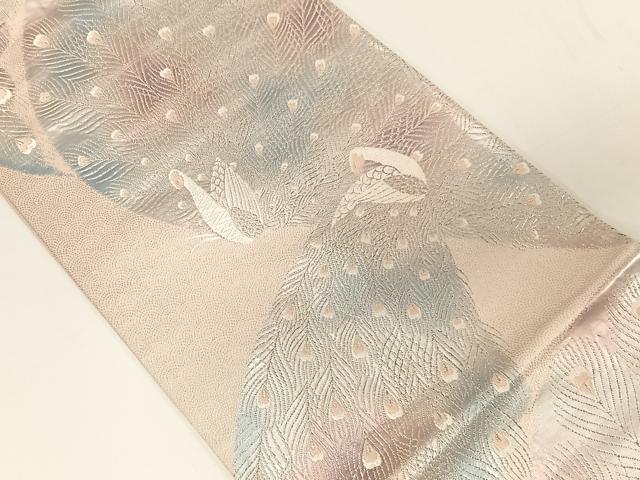 平和屋着物◎六通柄袋帯 唐織 孔雀文 銀糸 正絹 逸品 CAAU7187ua