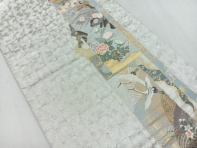 平和屋着物◎六通柄袋帯 唐織 飛鶴花文 金銀糸 正絹 逸品 CAAU7212nb