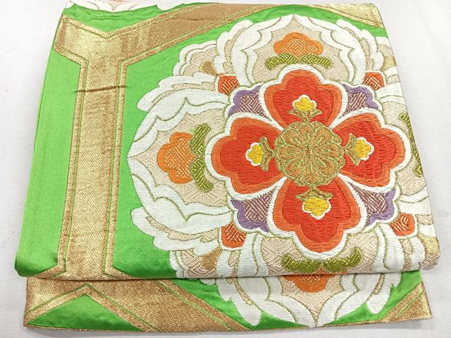 平和屋着物◎六通柄袋帯 唐織 亀甲花文 金糸 正絹 逸品 CAAU7227nb