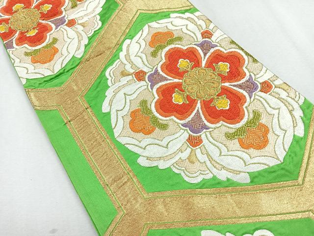 平和屋着物◎六通柄袋帯 唐織 亀甲花文 金糸 正絹 逸品 CAAU7227nb