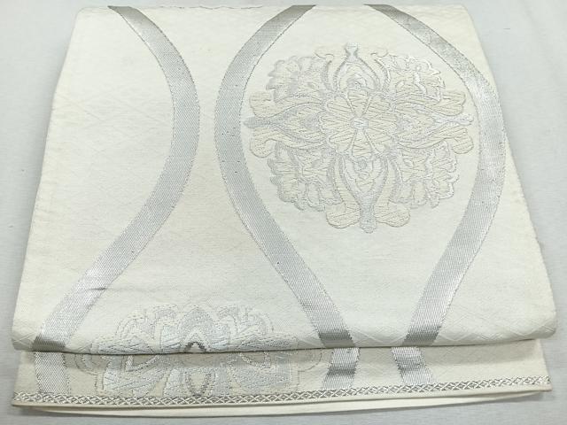 平和屋着物◎六通柄袋帯 唐織 立涌花文 銀糸 正絹 逸品 CAAU7230nb