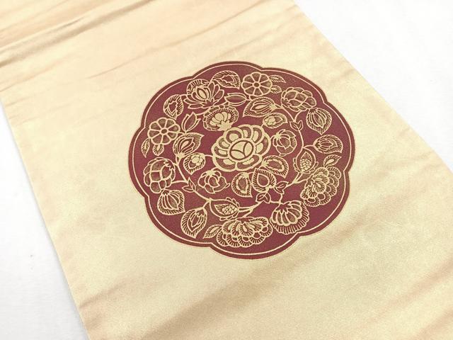 平和屋着物◎太鼓柄袋帯 花絵皿文 金彩 正絹 逸品 CAAU7232nb