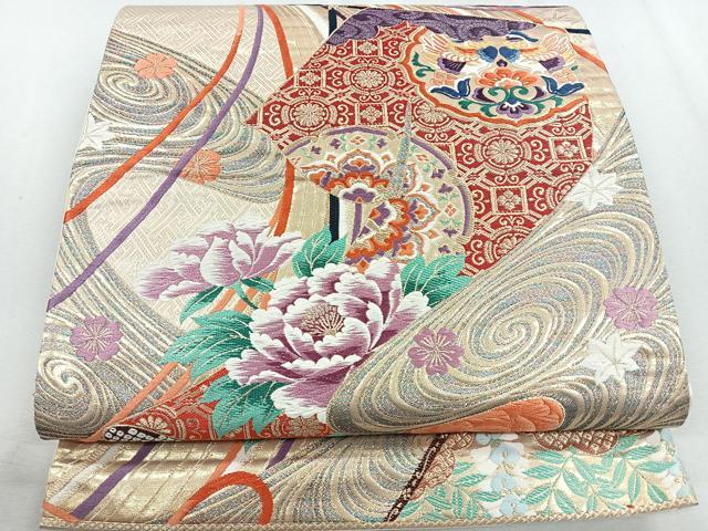 平和屋着物◎六通柄袋帯 唐織 九百錦 富貴春香文 金糸 正絹 逸品 CAAU7240nb