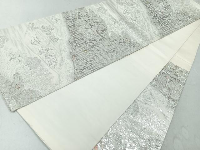 平和屋着物◎六通柄袋帯 笹竹文 銀糸 引箔 正絹 逸品 CAAU7249nb