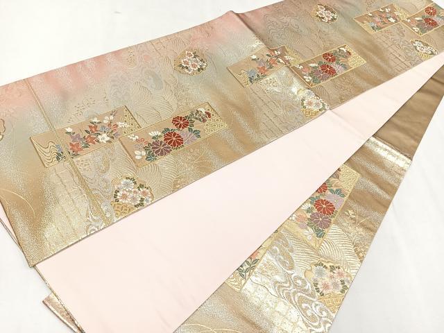平和屋着物◎六通柄袋帯 唐織 道長短冊花文 金銀糸 正絹 逸品 CAAU7271nb