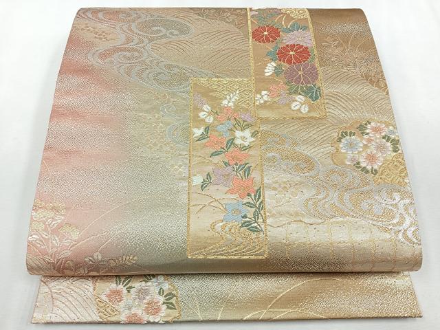 平和屋着物◎六通柄袋帯 唐織 道長短冊花文 金銀糸 正絹 逸品 CAAU7271nb