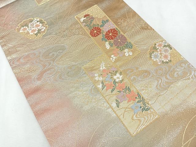 平和屋着物◎六通柄袋帯 唐織 道長短冊花文 金銀糸 正絹 逸品 CAAU7271nb