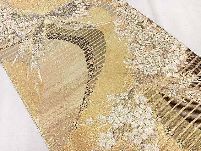 平和屋着物◎佐賀錦 六通柄袋帯 飾花文 黒地 金糸 正絹 逸品 CAAU7322nb