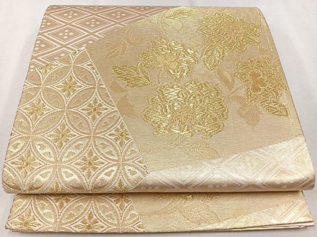 平和屋着物◎六通柄袋帯 吉祥花文 金糸 正絹 逸品 CAAU7335nb
