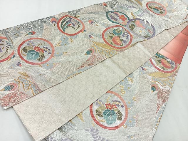 平和屋着物◎佐賀錦 六通柄袋帯 孔雀羽花丸文 金銀糸 正絹 逸品 CAAU7338nb