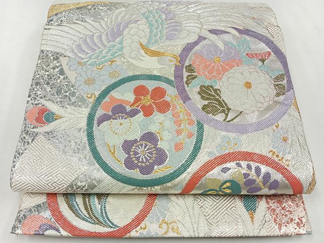平和屋着物◎佐賀錦 六通柄袋帯 孔雀羽花丸文 金銀糸 正絹 逸品 CAAU7338nb