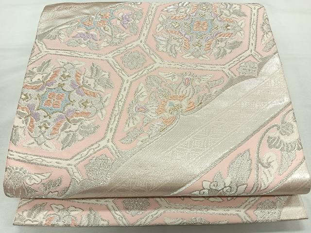 平和屋着物◎六通柄袋帯 唐織 正倉院花文 銀糸 正絹 逸品 CAAU7388nb