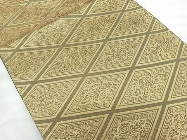 平和屋着物◎六通柄袋帯 菱繋ぎ 金糸 正絹 逸品 CAAU7391nb