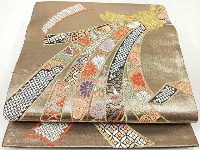 平和屋着物◎六通柄袋帯 唐織 熨斗目小袖 黒地 金銀糸 正絹 逸品 CAAU7451nb