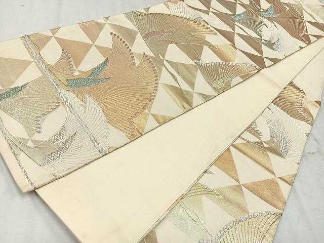 平和屋着物◎六通柄袋帯 飛鶴文 金銀糸 正絹 逸品 CAAU7511nb