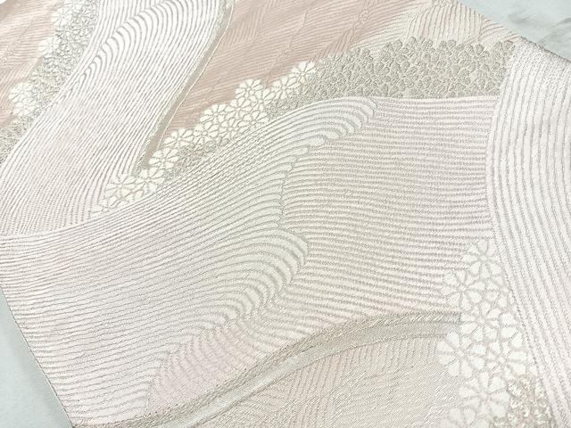 平和屋着物◎六通柄袋帯 唐織 流水花文 銀糸 正絹 逸品 CAAU7538nb