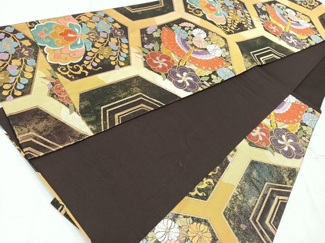 平和屋着物◎六通柄袋帯 唐織 亀甲花蝶文 金糸 正絹 逸品 CAAU7540nb
