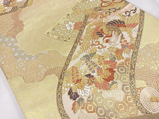 平和屋着物◎六通柄袋帯 唐織 鳳凰花絵巻 金糸 正絹 逸品 CAAU7543nb