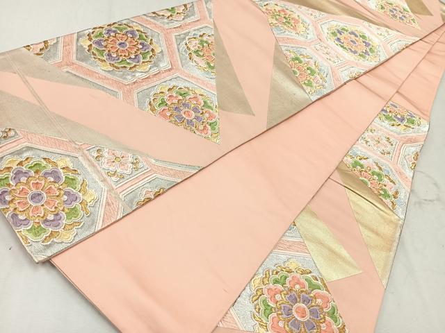 平和屋着物◎六通柄袋帯 切嵌蜀江花文 金糸 正絹 逸品 CAAU7554nb