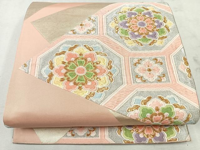 平和屋着物◎六通柄袋帯 切嵌蜀江花文 金糸 正絹 逸品 CAAU7554nb