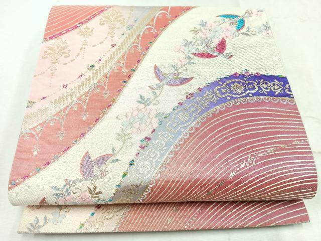 平和屋着物◎六通柄袋帯 唐織 花鳥文 金糸 正絹 逸品 CAAU7576nb