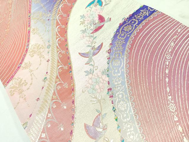 平和屋着物◎六通柄袋帯 唐織 花鳥文 金糸 正絹 逸品 CAAU7576nb
