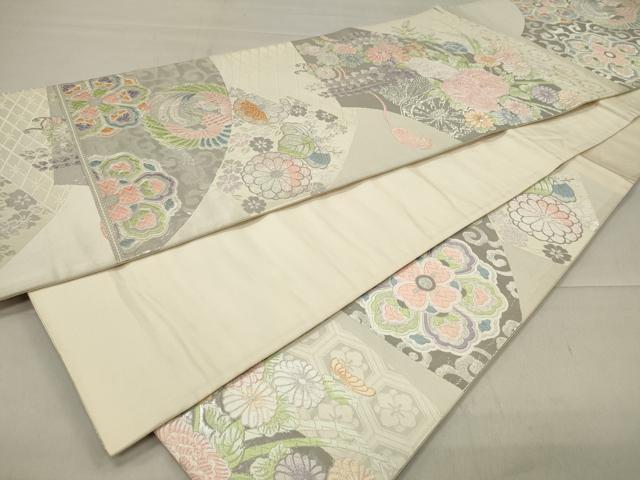 平和屋着物◎六通柄袋帯 唐織 地紙鳳凰花文 銀糸 正絹 逸品 CAAU7613in