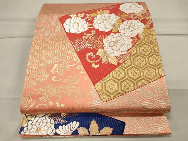 平和屋着物◎六通柄袋帯 唐織 色紙吉祥花唐草文 金銀糸 正絹 逸品 CAAU7621in
