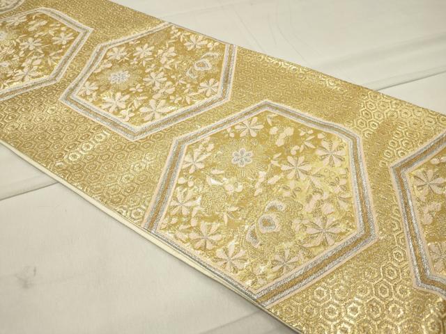 平和屋着物◎六通柄袋帯 亀甲花文 金銀糸 正絹 逸品 CAAU7659in