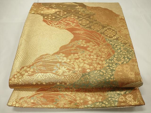 平和屋着物◎佐賀錦 両面 六通柄袋帯 道長吉祥文 金糸 正絹 逸品 CAAU7670in